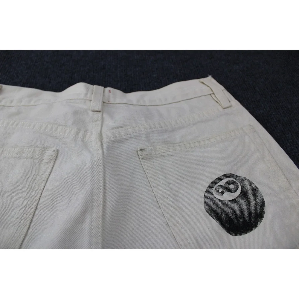 BDG Urban Outfitters Cream Wide Leg 8-Ball Graphic Raw Hem Jeans Mens 29
